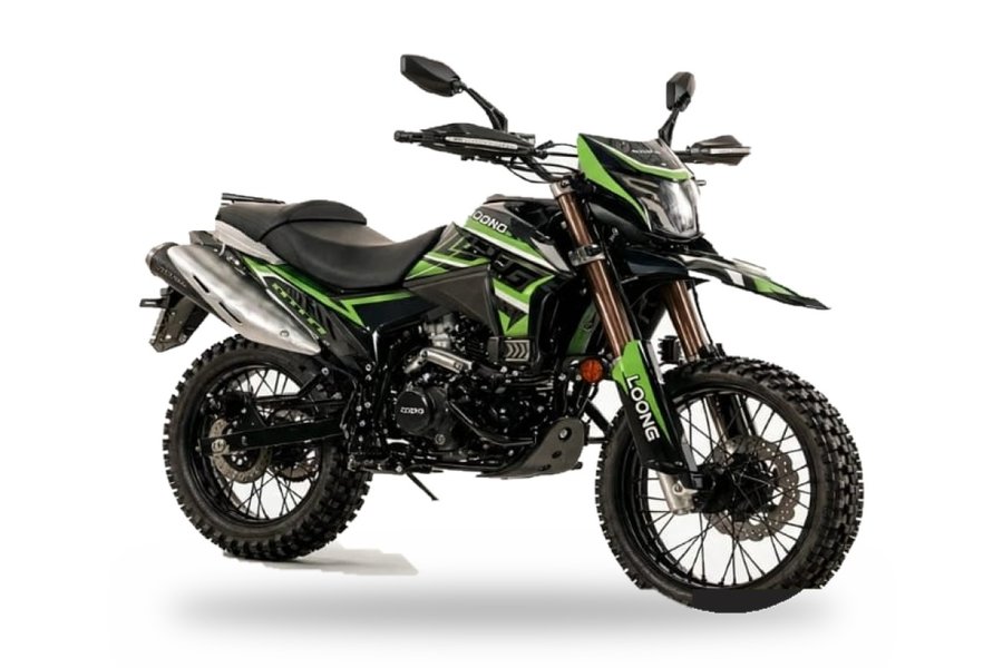 Motocicleta doble propósito Loong GR300 Cross 2026 en negro y verde